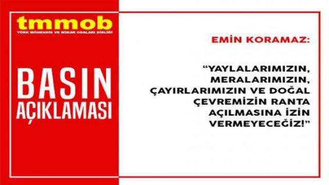 Yayla statüsünün kaldırılmasına TMMOB'dan tepki