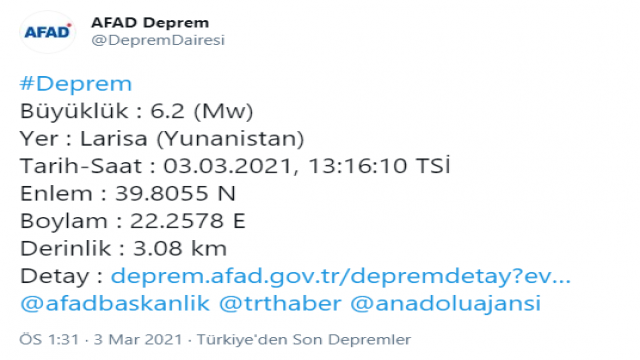 Komşu Yunanistan’da Deprem!